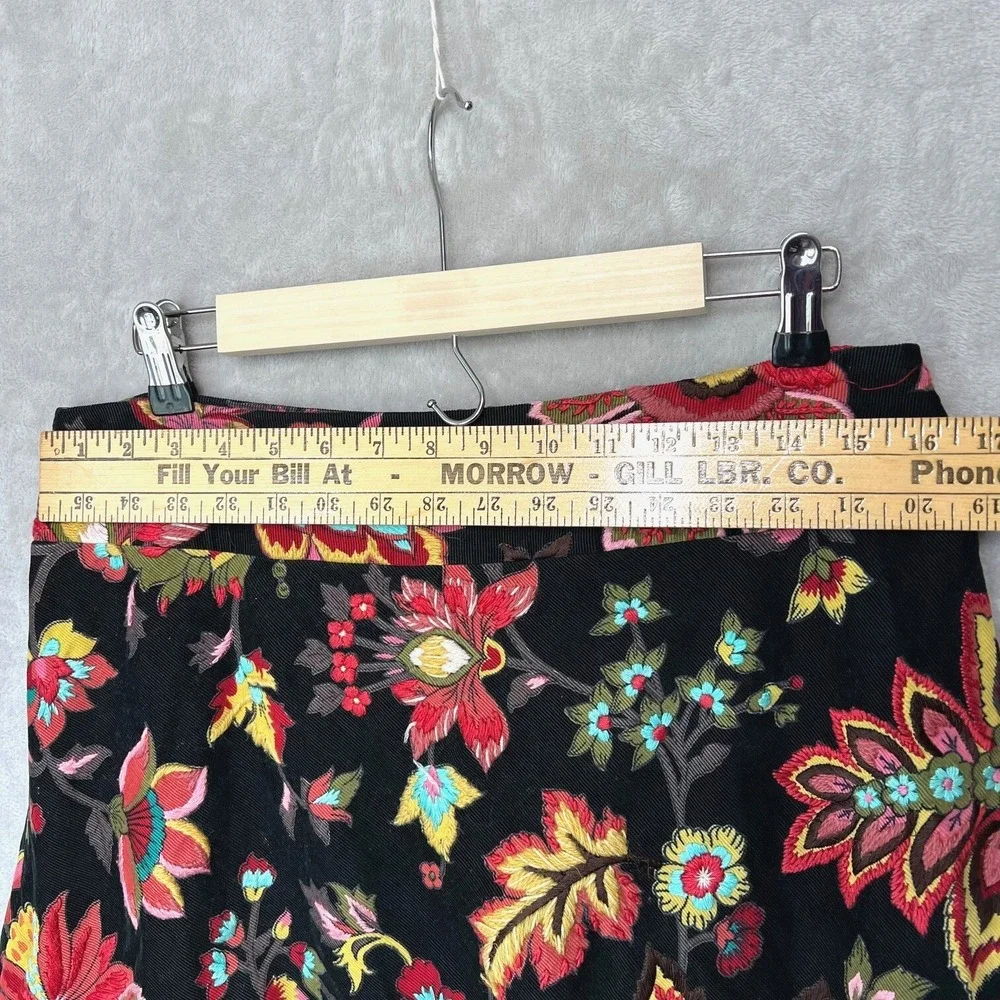 Megan Park‎ England Skirt Womens Corduroy Black Embroidered Boho Floral Y2K